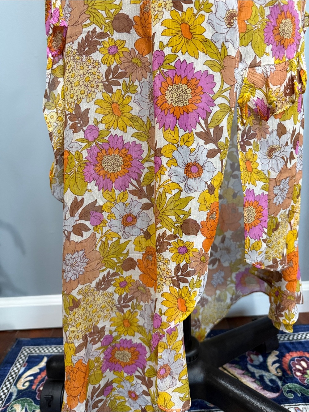 Veronica Beard 100% Silk Floral Ruffle Maxi Skirt - Orange, Pink & Yellow Size 6 - Picture 4 of 10